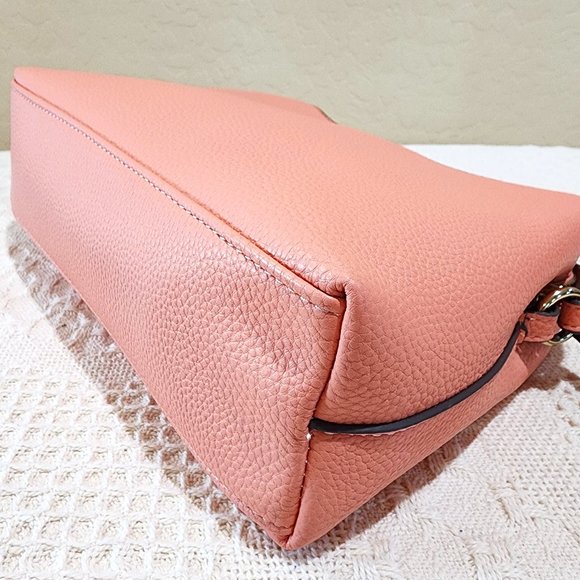 Nanette Lepore Peach Pink Three Pocket Dressy Gold Accent Crossbody Bag Purse - Picture 7 of 15